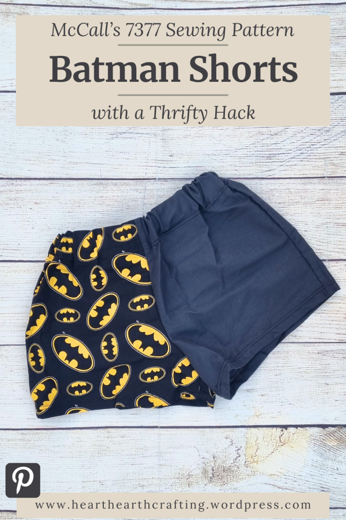 Sewing McCalls 7377 Batman Shorts with a Thrifty Hack Pinterest Pin